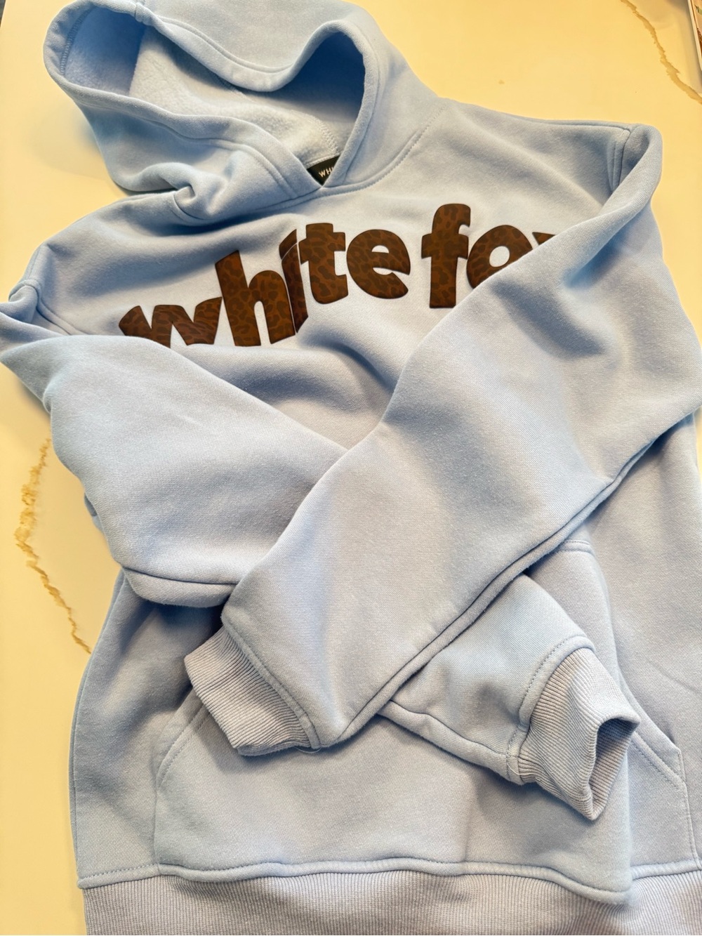 White Fox Boutique Light Blue Leopard Logo Hoodie Size XXS/XS